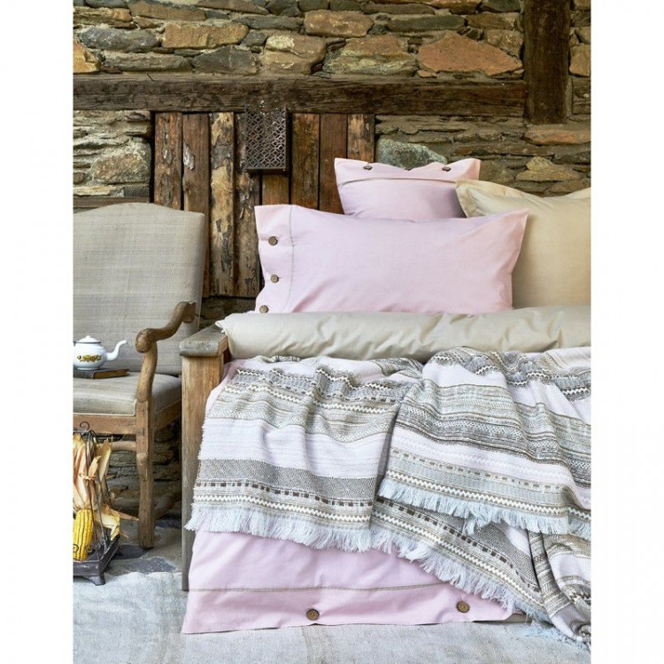 Набор постельное белье с пледом Karaca Home Woodley Pembe 2018-1 евро