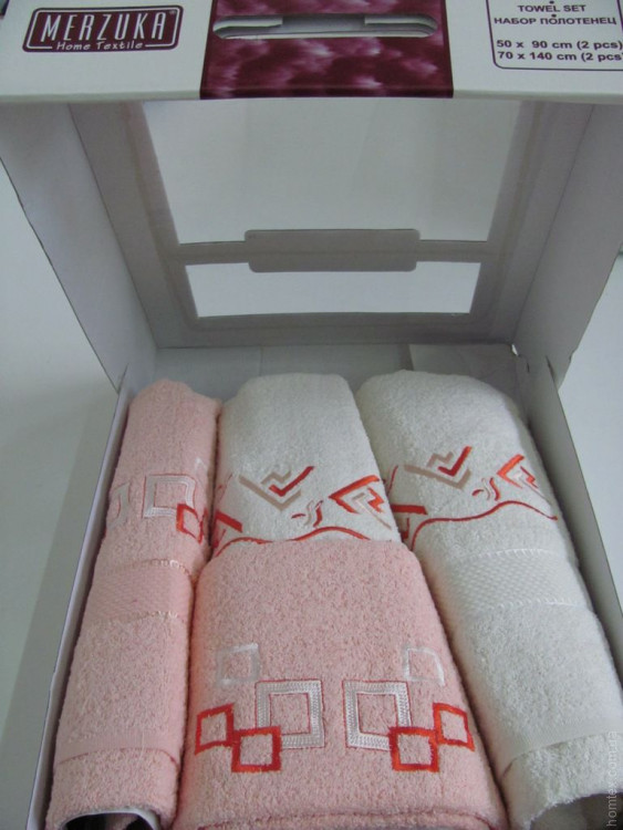 Набор из 4 полотенец ORAN MERZUKA Dudak с вышивкой (светло-розовый/крем)