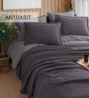 Покривало бавовняне Istanbul Zen Stone Antrasit 230x250 см з наволочками 50х70 см