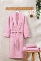 Халат вафельний Zeron жіночий з окантовкою по краях, персиковий.