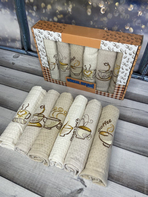 Набор вафельных кухонных полотенец Goksal Suvari 40x60 см из 6-ти шт, модель 4 Набор вафельных кухонных полотенец Goksal Suvari 40x60 см из 6-ти шт, модель 4