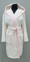 Халат хлопковый женский короткий S/M/L белый с розовым капюшоном Roggen Art