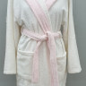Халат хлопковый женский короткий S/M/L белый с розовым капюшоном Roggen Art