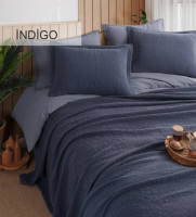 Покривало бавовняне Istanbul Zen Stone Indigo 230x250 см з наволочками 50х70 см 
