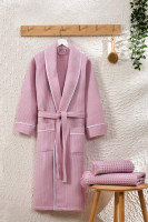 Халат вафельний Zeron жіночий з окантовкою по краях, рожевий