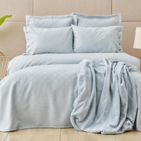 Набор постельное белье с покрывалом + плед Karaca Home Infinity New a.mavi голубой евро
