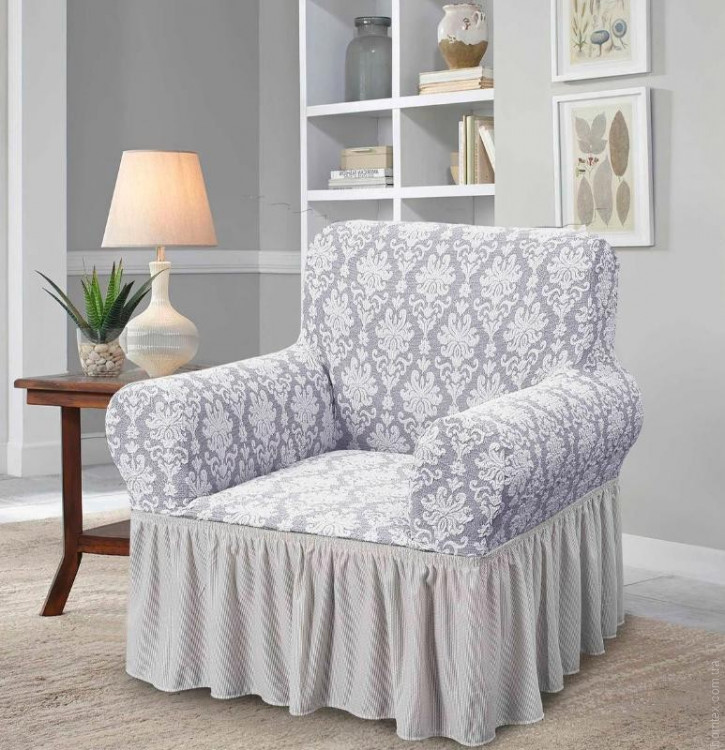 Чохол на крісло жаккардовий Love You світло-сірий