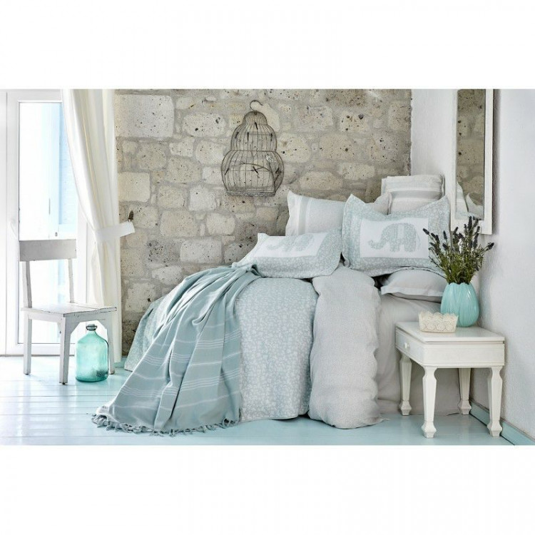 Набор постельное белье с пледом и покрывалом Karaca Home Zilonis su yesil 2019-2 зеленый евро 