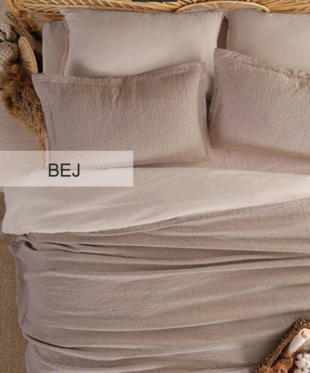 Покривало бавовняне Istanbul Zen Stone bej 230x250 см з наволочками 50х70 см 