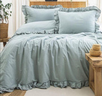 Постільна білизна варена бавовна з рюшами Saheser Saloni yesil 200х220 см