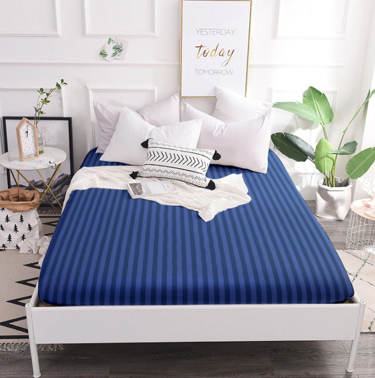 Простынь Mirson Blue sea сатин-жаккард 100x200 см на резинке по периметру