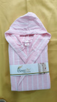Халат хлопковый женский короткий S/M/L розовый в белую полоску  капюшоном Roggen Art