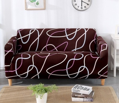 Чехол на двухместный диван HomyTex принт Волна коричневая
