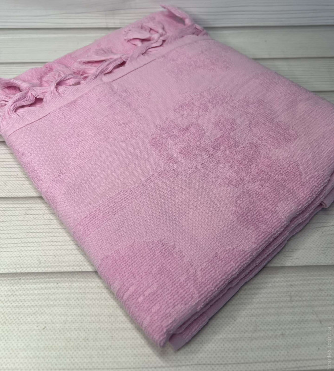 Махровое жаккардовое полотенце с бахромой Tivolyo Home 90x180 см розовое