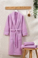 Халат вафельний Zeron жіночий з окантовкою по краях, фіолетовий.