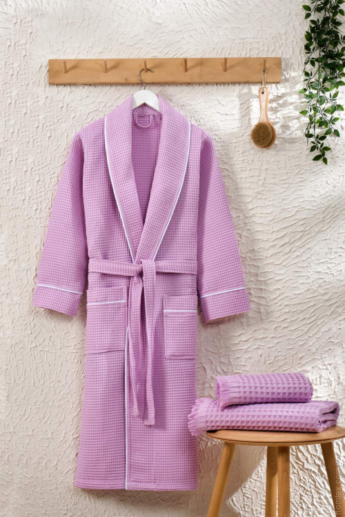 Халат вафельний Zeron жіночий з окантовкою по краях, фіолетовий.