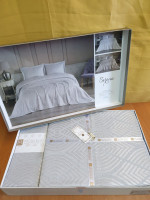 Жакардове покривало Moda Box Serena 240x260 см з наволочками сіре
