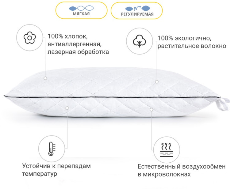 Подушка хлопковая Mirson Royal Pearl 40x60 см, №1453 мягкая