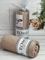 Простирадло сатинова Romeo Home 180x200+30 см з наволочками темно - бежева