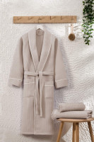 Халат вафельний Zeron чоловічий з окантовкою по краях, бежевий