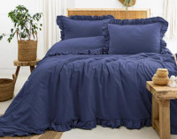 Постільна білизна варена бавовна з рюшами Saheser Saloni lacivert 200х220 см