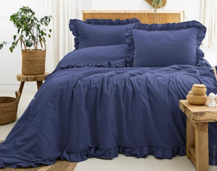 Постільна білизна варена бавовна з рюшами Saheser Saloni lacivert 200х220 см