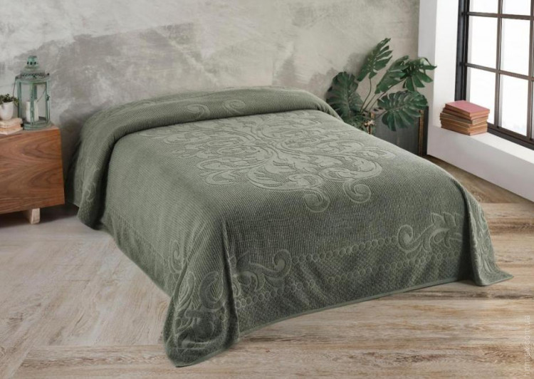 Простынь махровая Uniko crown home 220x240 см Вензель оливковая Простынь махровая Uniko crown home 220x240 см Вензель оливковая
