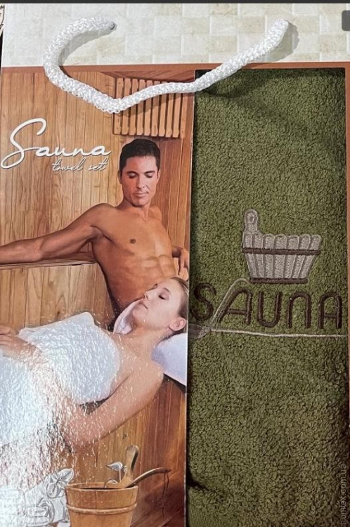 Мужской набор для сауны Sauna Set (юбка на липучке + полотенце), оливковый