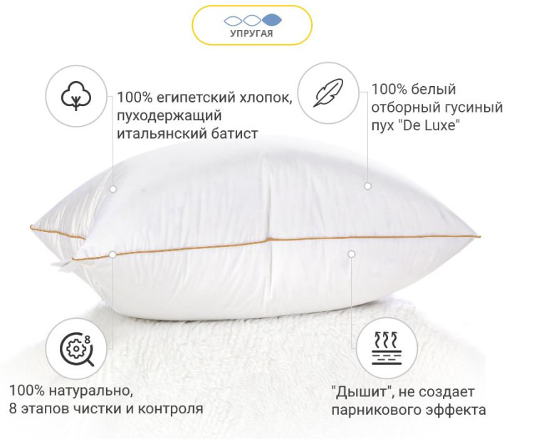 Подушка Mirson пуховая DeLuxe белая 60x60 см, №905, упругая