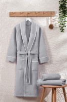 Халат вафельний Zeron чоловічий з окантовкою по краях, світло-сірий