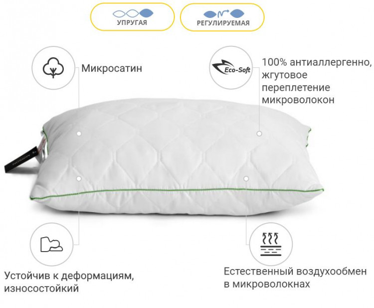 Подушка антиалергенна Mirson c Eco-Soft Есо 50x70 см, №468, пружна