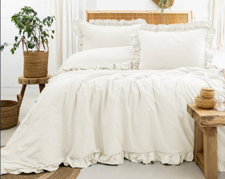 Постільна білизна варена бавовна з рюшами Saheser Saloni krem 200х220 см