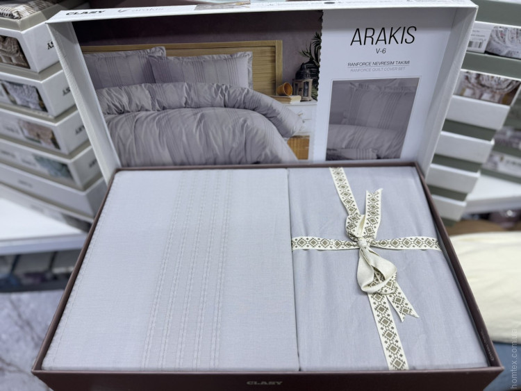 Постельное белье Aran Clasy Ranforce Arakis V-6 евро с вышивкой