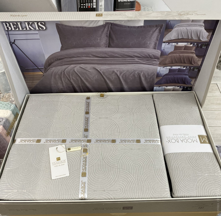 Покрывало жаккардовое Moda Box Belkis 240x260 см серо-бежевое с наволочками