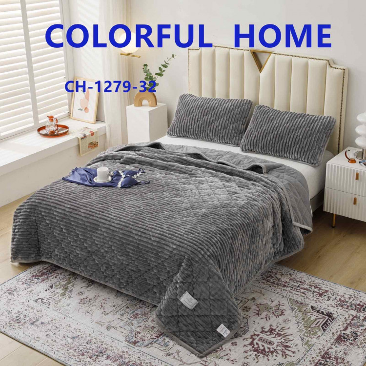 Стеганое покрывало в полоску Colorful Home 220x240 см светло - серое