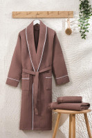 Халат вафельний Zeron чоловічий з окантовкою по краях, коричневий