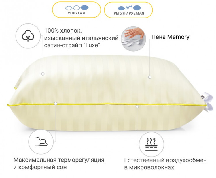 Подушка Memory Mirson Carmela Hand Made 40x60 см, №1485 упругая