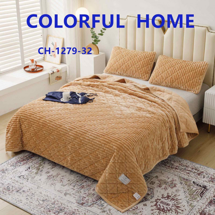 Стеганое покрывало в полоску Colorful Home 220x240 см модель CH - 1279 - 32, золото