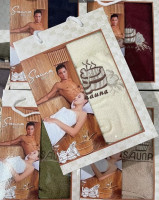 Мужской набор для сауны Sauna Set (юбка на липучке + полотенце), кремовый
