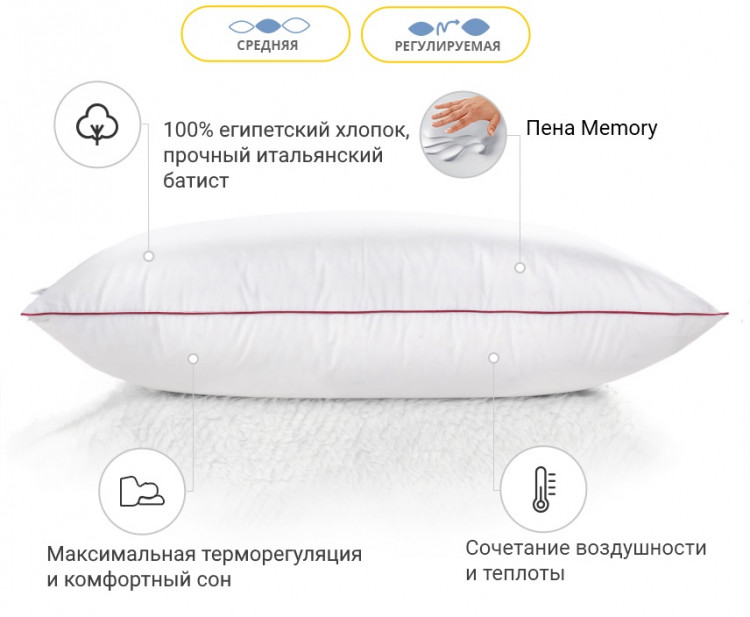 Подушка Memory Mirson DeLuxe 50x70 см, №1493 середня
