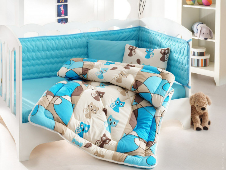 Постельное белье Cotton Box Pisi mavi с защитой в кроватку для новорожденных