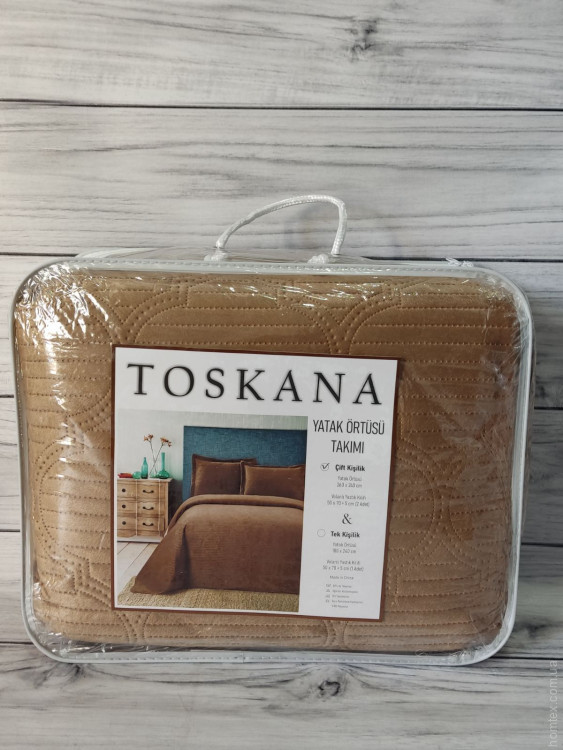 Покривало велюрове Toskana 240x260 см з наволочками світло-коричневе