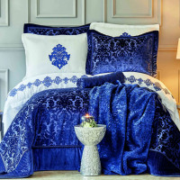 Набір постільна білизна з покривалом Karaca Home Volante lacivert синій (10 предметів)