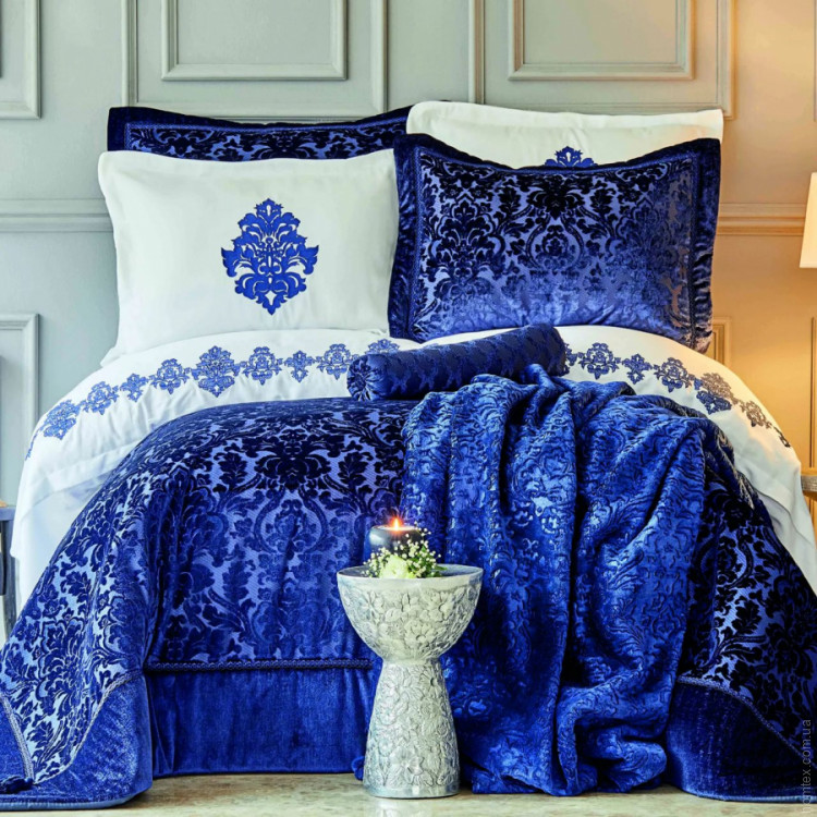 Набір постільна білизна з покривалом Karaca Home Volante lacivert синій (10 предметів)