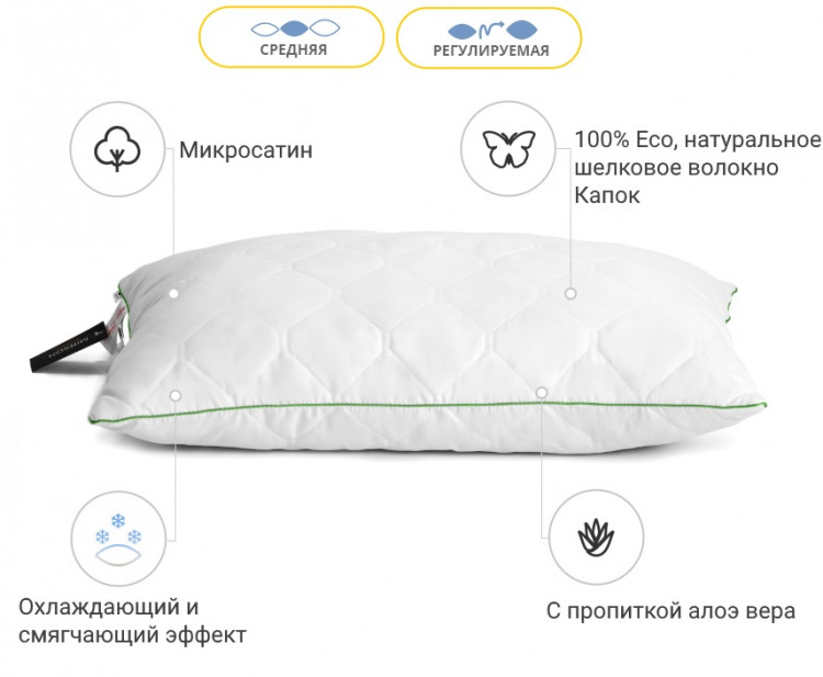 Подушка шовкова Mirson Есо Aloe Vera 60x60 см, №0545, середня