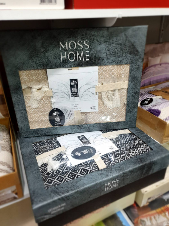 Покрывало хлопковое Moss Home 200x230 см черное с белым