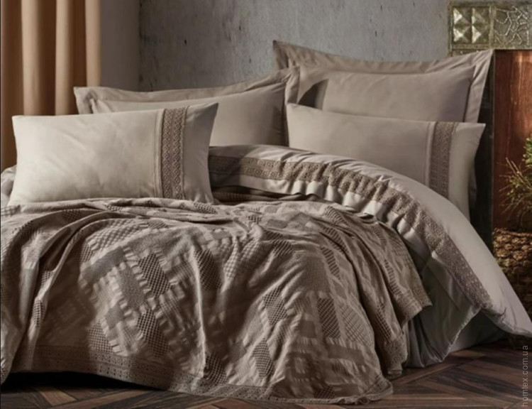 Постільна білизна Saheser Freya vizon варена бавовна євро з піке - покривалом