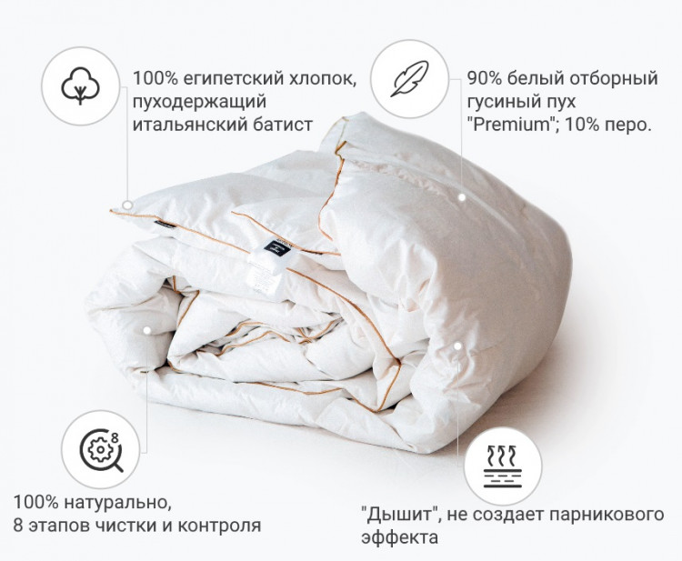 Пухова касетна ковдра Mirson Raffaello білий пух 172x205 см, №063 (Зимова+)