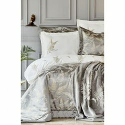 Набор постельное белье с одеялом Karaca Home Fronda gri серый евро, 10 предметов 