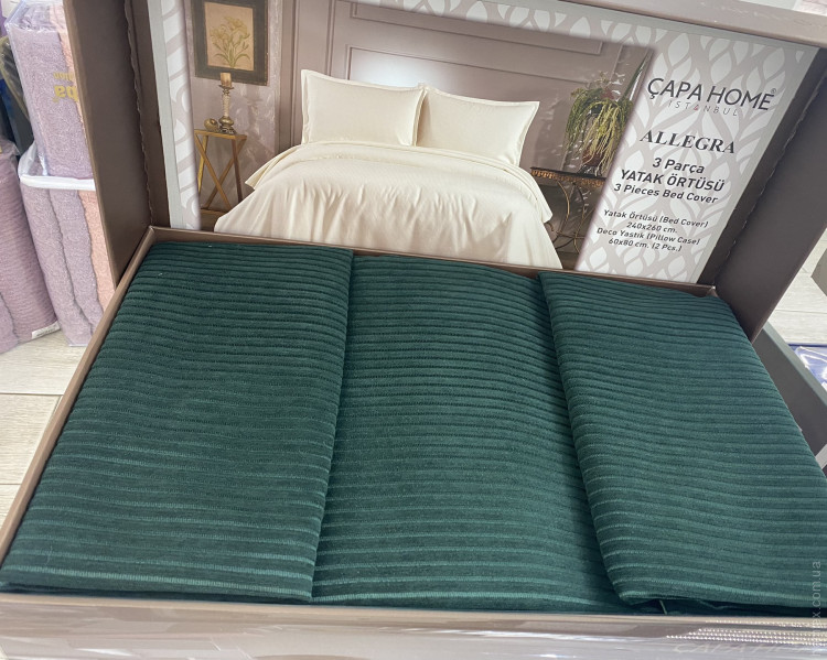 Покрывало жаккардовое Capa Home Allegra 240x260 см изумрудное с наволочками